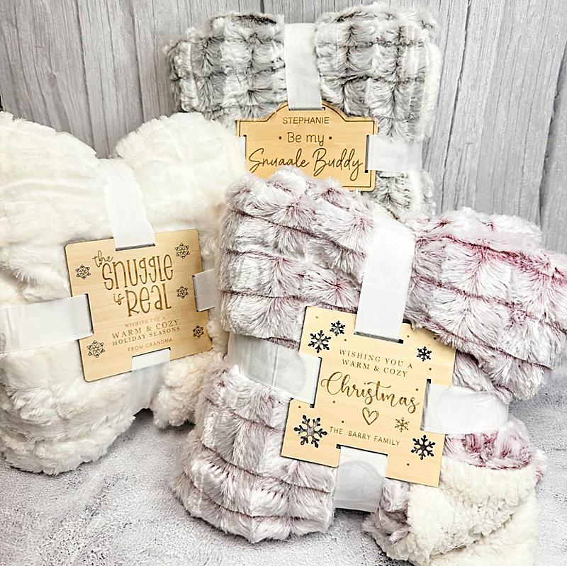 Personalized Micro-Mink Sherpa Throw + Engraved Gift Tag