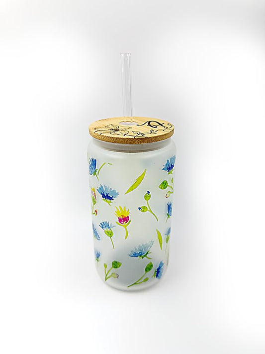 Frosted Glass Tumbler with Bamboo Lid and Grip Band