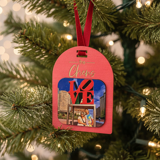 Personalized Arch Shaped Ornament with Magnetic Photo Tile – Gift Set