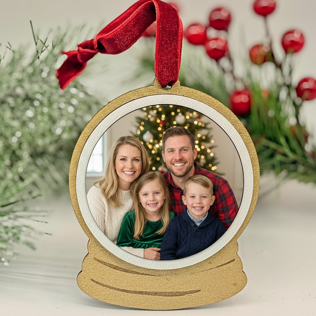 Snow Globe Ornament with Magnetic Photo Tile – Gift Set