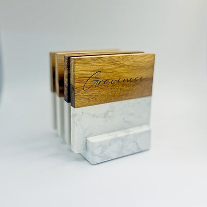 Marble & Wood Coasters - Set of 4 Coasters and Stand