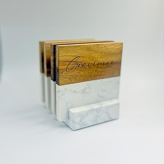 Marble & Wood Coasters - Set of 4 Coasters and Stand