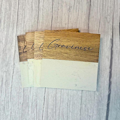 Marble & Wood Coasters - Set of 4 Coasters and Stand