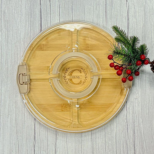 Round Bamboo Charcuterie Board with Locking Lid