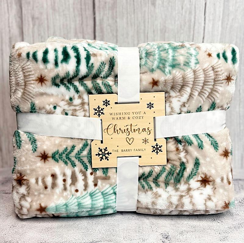 Holiday Velvet Plush Throw with Engraved  Gift Tag