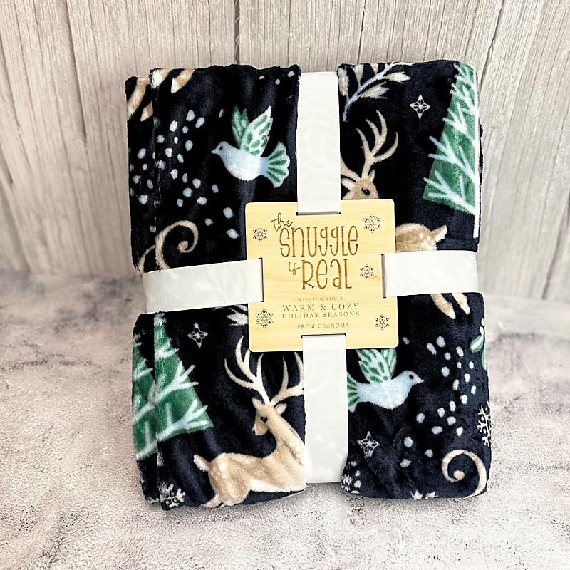 Holiday Velvet Plush Throw with Engraved  Gift Tag