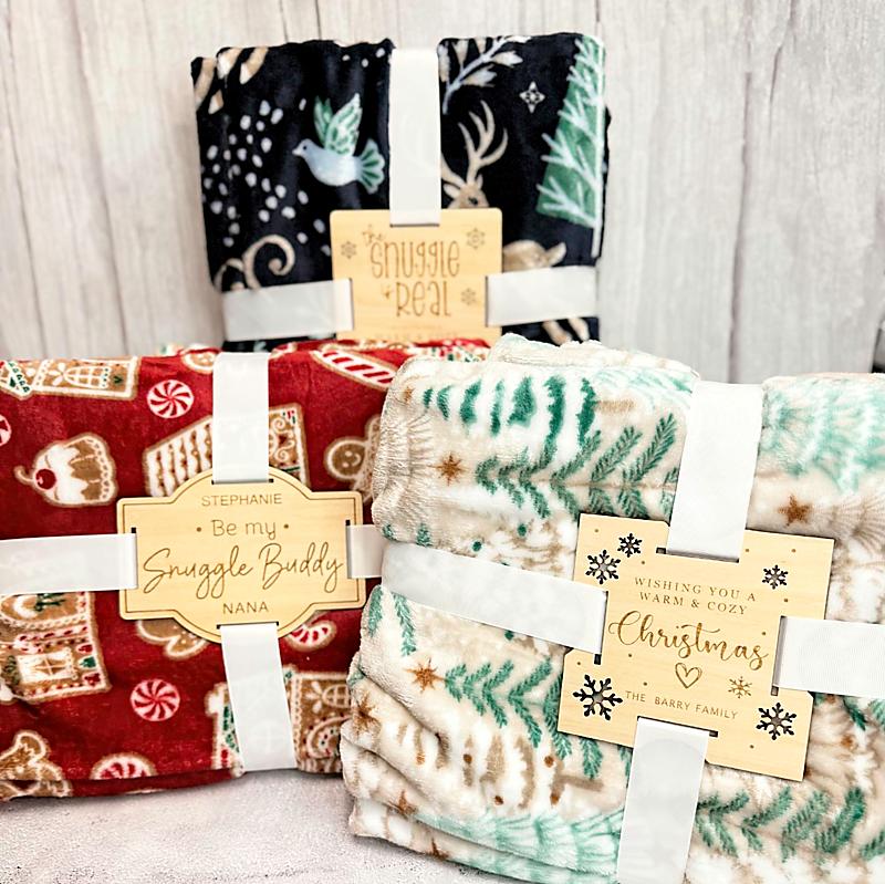 Holiday Velvet Plush Throw with Engraved  Gift Tag