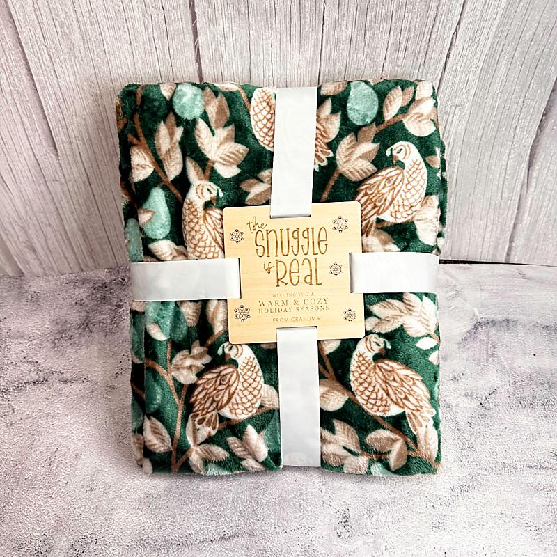 Holiday Velvet Plush Throw with Engraved  Gift Tag