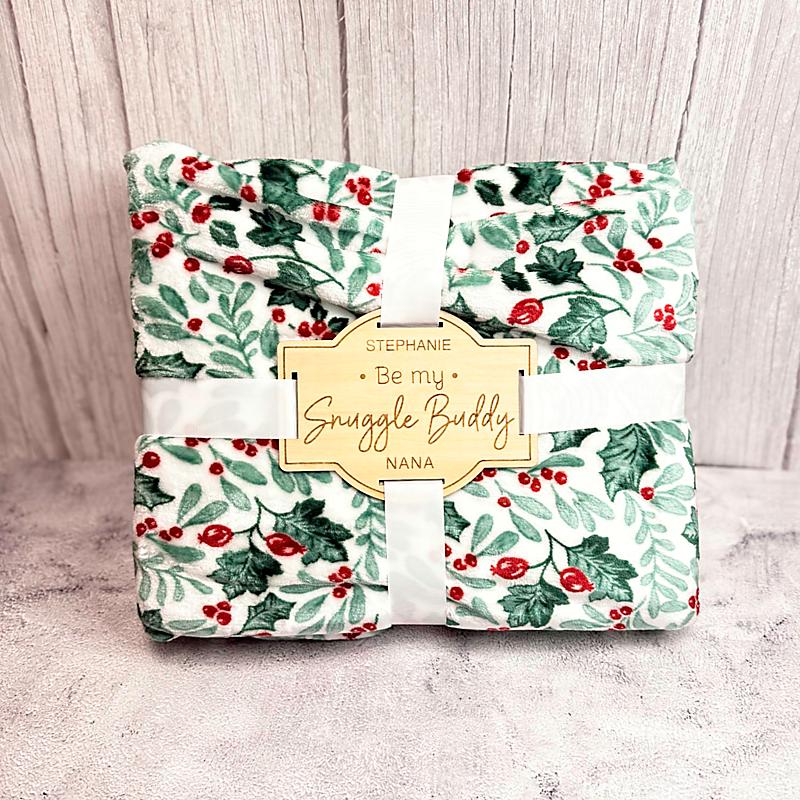 Holiday Velvet Plush Throw with Engraved  Gift Tag