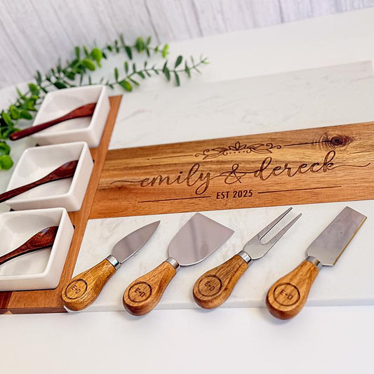 Marble and Wood Charcuterie Board & Serving Set