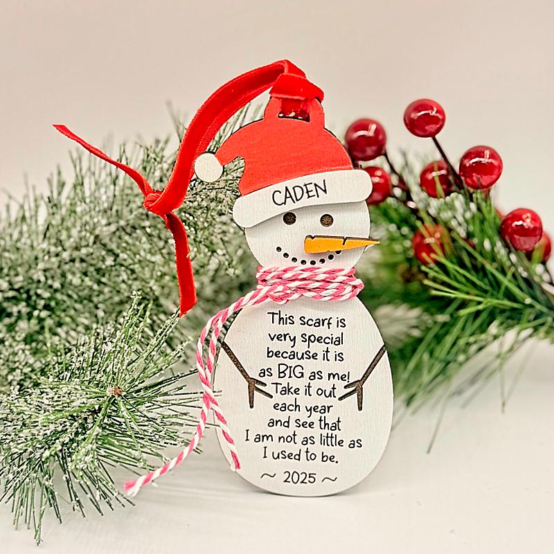 Personalized Snowman Growth Ornament with Keepsake Scarf