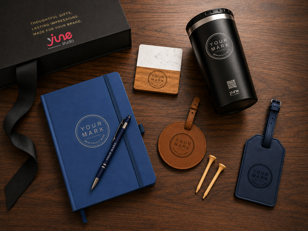 Curated mix of branded and personalized gift ideas from YJune Studio.