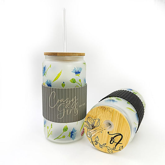 Frosted Glass Tumbler with Bamboo Lid and Grip Band