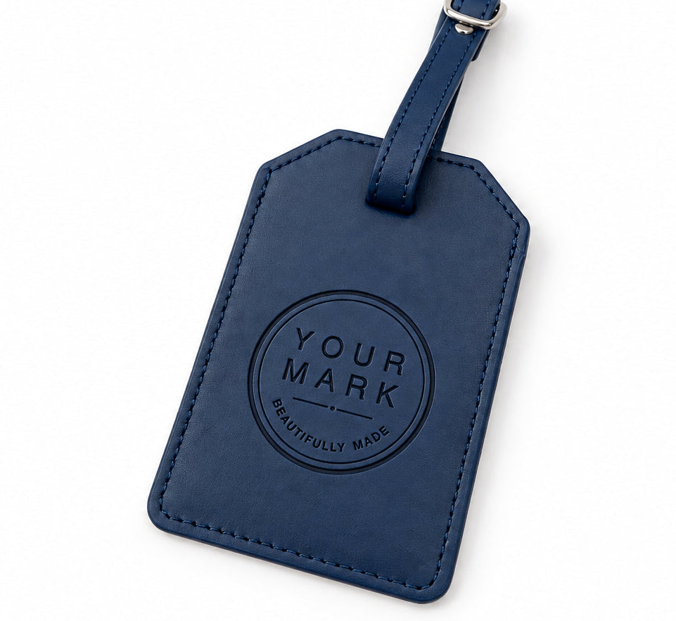 Personalized luggage tag example for YJune Studio live engraving.